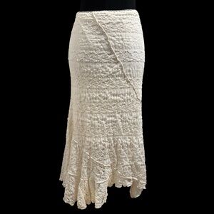 Cream Prairie Coastal Cowgirl Boho Fairycore Asymmetrical Lace Skirt Size XL